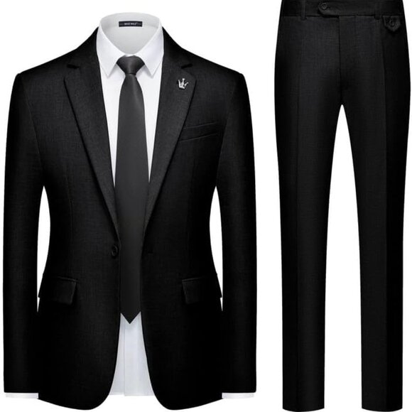Mens 2 Piece Suit Slim Fit Solid Wedding Prom Tuxedo Suit with One Button Notch